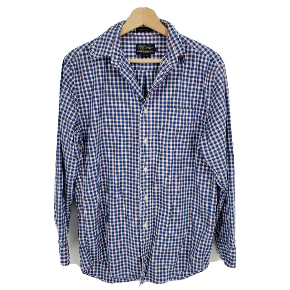 Pendleton Mens Bridgeport Button Front Shirt Check Plaid 100% Cotton Size Small